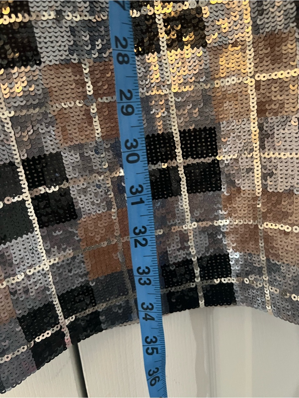kate spade Sequin Plaid V-Neck Mini Dress in Silver Brown & Black - Picture 7 of 9